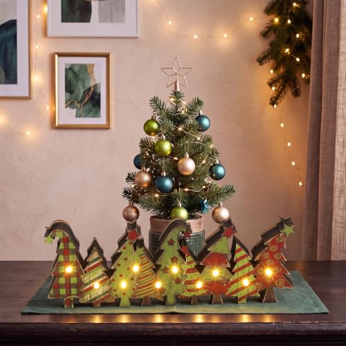 Yousoontic Christmas Tree Decor Table Centerpieces, Green and Red Wooden Sign Decorations with LED Lights 3D Block, Light up 3D Green Monster Ornament for Tabletop Mantel Desk Table Home Office Party - style: Christmas Tree