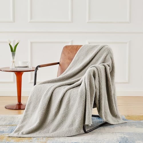 CYMULA Super Soft Knit Throw Blanket Twin Size Light Grey-Lightweight Plush Fuzzy Fluffy Warm Cozy Blankets and Throws for Sofa Bed All Season Use, 60x80 inches - color: Light Grey, size: Twin(60"x80")