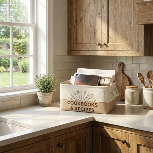 Marsui 1 Pcs Cookbook & Recipe Book Basket Cook Lover Gifts , White Brown - color: White Brown, size: Cookbook