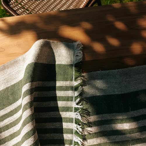 Natural Coarse 100% Linen Table Runner 18 x 95 Inches - Rustic Farmhouse Flax Table Runner for Everyday Use, Holidays & Special Occasions (Nordic Pine Green, 18 x 95 inch) - color: Nordic Pine Green
