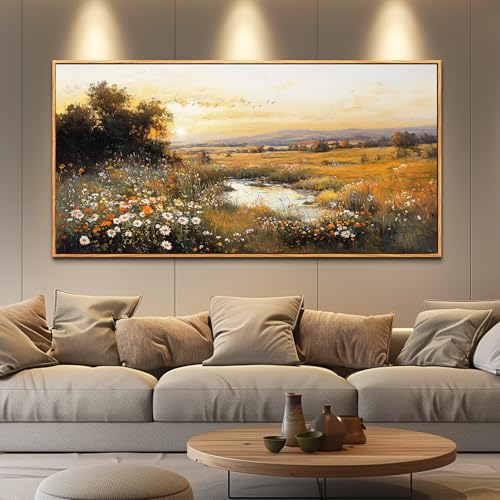 Wood Farmed Canvas Wall Art For Living Room Large Wall Decor For Office Bedroom Decorations Prairie Puddle Landscape Pictures Farmhouse Painting Artwork Room Wall Mural Aesthetic Home Decor 30x60 In - color: Prairie Puddle Wood Frame, size: 60"L x 30"W