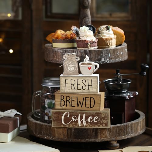 Yuntau 4 Pcs FarmhouseCoffee Bar Decor Wooden Tabletop Block Sign - style: Coffee Bar
