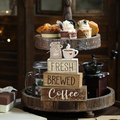 Yuntau 4 Pcs FarmhouseCoffee Bar Decor Wooden Tabletop Block Sign - style: Coffee Bar