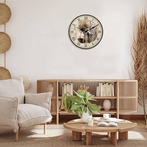 14 Inch Farmhouse Wall Clocks Battery Operated - color: Beige, size: 14 Inch