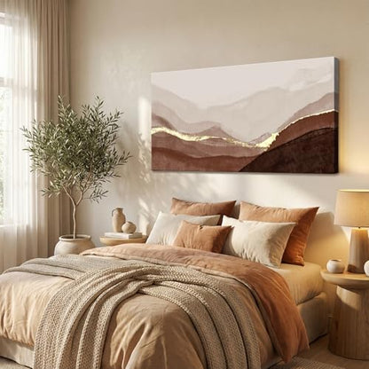 LKY ART Abstract Mountain Landscape Canvas Wall Art Brown and Beige 20x40in - color: Gold, size: 40"L x 20"W