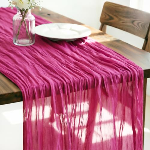 Fuschia Cheesecloth Table Runner Fall Boho Wedding Birthday Home Decor - color: Fuschia, size: 14ft
