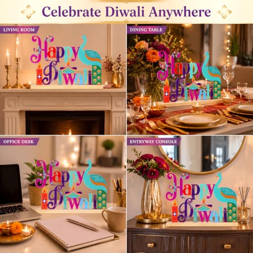 Roowest Metal Happy Diwali Tabletop Sign Deepawali Table Decor, 11.8 Inch - style: Diwali