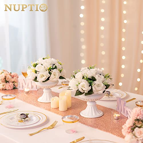 NUPTIO White Flower Centerpieces for Wedding Tables, Artificial Flower Ball - color: White, size: 2 Pcs