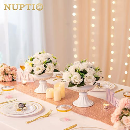 NUPTIO White Flower Centerpieces for Wedding Tables, Artificial Flower Ball - color: White, size: 2 Pcs