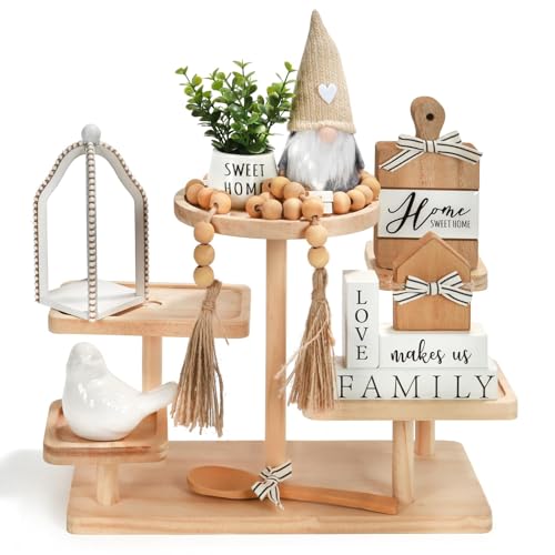 Farmhouse Tiered Tray Decor Set 8 PCS Sweet Home Tabletop Decorations - color: Home