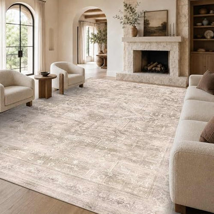 9x12 Washable Boho Area Rug, Light Beige Farmhouse for Living Room - color: Light Beige, size: 9' x 12' (Rectangular)