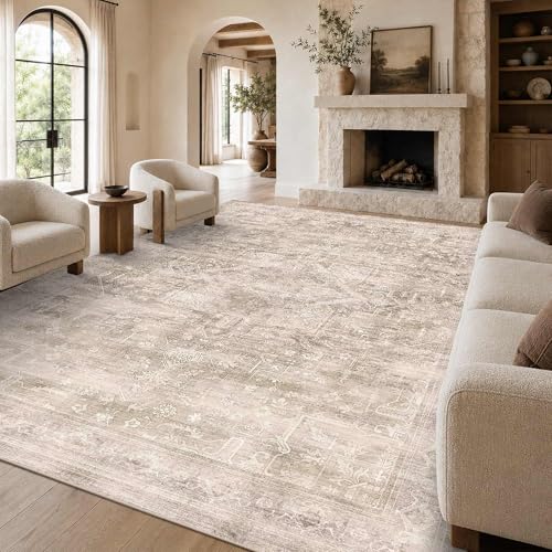 9x12 Washable Boho Area Rug, Light Beige Farmhouse for Living Room - color: Light Beige, size: 9' x 12' (Rectangular)