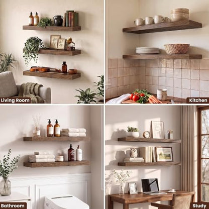 Dreamland 48Inch Floating Shelves for Wall 9.3" Deep Rustic Brown Set of 2 - color: Rustic Brown, size: 9.3"D x 48"L