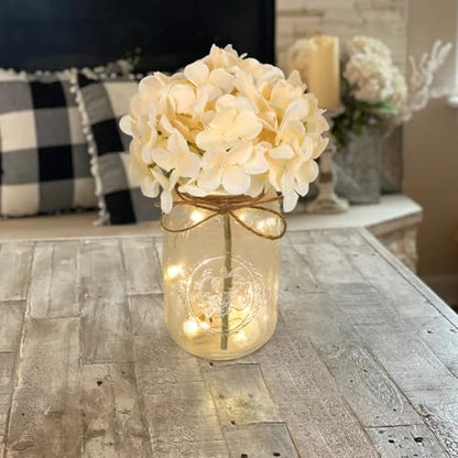Set of 3 Mason Jar Lights, Champagne Hydrangea Holiday Table Decor - color: Jar-champagne Hydrangea