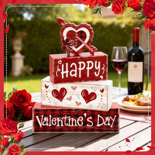 Britimes Tiered Tray Decor Set, 4 Pack, Wooden Table Sign, Heart Farmhouse - style: Cupid of Love Valentine