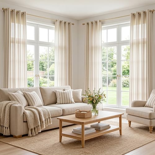 MYSKY HOME Taupe Striped Linen Curtains for Bedroom 63 Inches 2 Panels - color: B-taupe, size: 52"W x 63"L (Pack of 2)