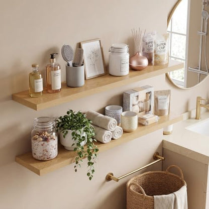 Vivelove 10 Inch Deep Floating Shelves 40” Set of 2, Oak - color: Oak, size: 40”wx10.2”dx1.5”h