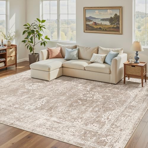 Madane Washable 6x9 Area Rugs for Living Room, Soft Natural Rug Brown/Sand - color: Brown/Sand, size: 6' x 9' (Rectangular)