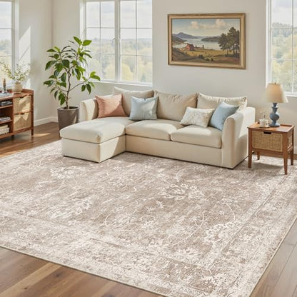 Madane Washable 6x9 Area Rugs for Living Room, Soft Natural Rug Brown/Sand - color: Brown/Sand, size: 6' x 9' (Rectangular)
