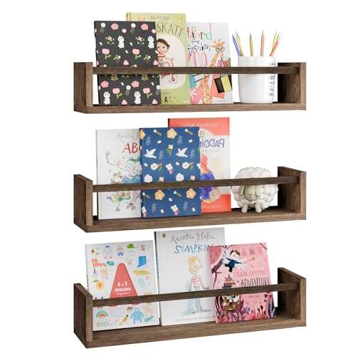 Fixwal Floating Nursery Book Shelves for Wall, 16.5 Inches, Set of 3, Brown - color: Brown, size: 16.5inches