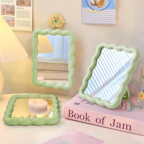 Wave Table Desk Vanity Makeup Mirror Small Make Up Office Mirror Green - color: Green