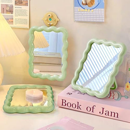 Wave Table Desk Vanity Makeup Mirror Small Make Up Office Mirror Green - color: Green