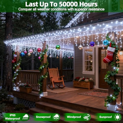810 LED 82FT Christmas Lights Outdoor, 180Drops Icicle Lights with 12 Modes - color: Cool White, size: 810LED 82 FT with 180 Drops