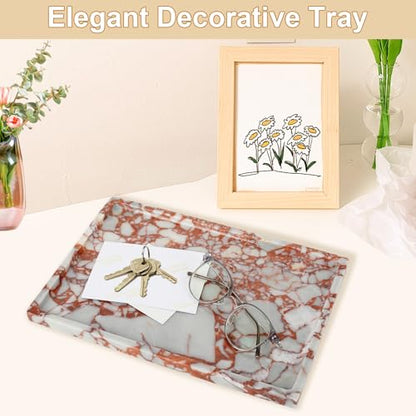 100% Marble Vanity Tray for Bathroom Counter, Kitchen, Coffee 11.8" - color: Calacatta Red