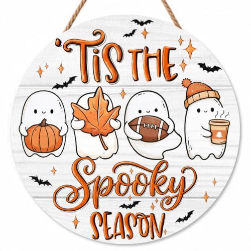 Halloween Decoration for Front Door, Funny Boo Wooden Hanging Sign - color: White-tis