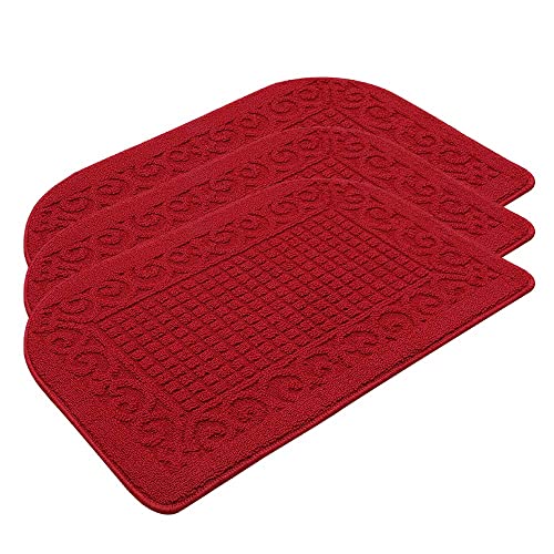 COSYHOMEER 27x18 Half Round Kitchen Rug,Non Slip Washable Mat,Burgundy 3PCS - color: Burgundy 3pcs, size: 1'6" x 2'3" (Semicircular)