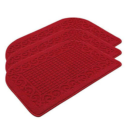 COSYHOMEER 27x18 Half Round Kitchen Rug,Non Slip Washable Mat,Burgundy 3PCS - color: Burgundy 3pcs, size: 1'6" x 2'3" (Semicircular)