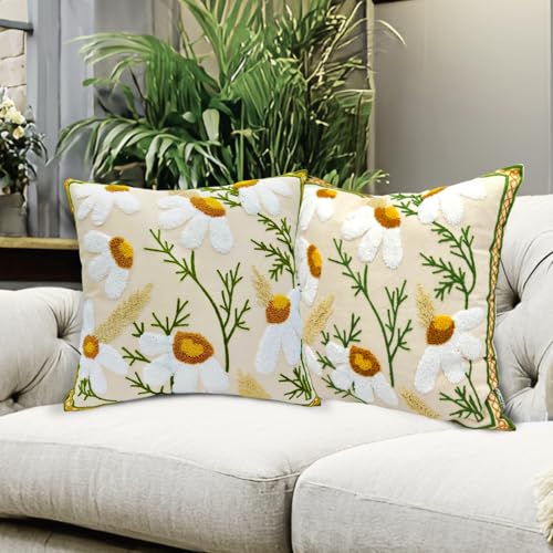 Alysheer Floral Embroidered Throw Pillow Cover 18"x18" Set of 2 White Daisy - color: Daisy White, size: 18" x 18" (Pack of 2)