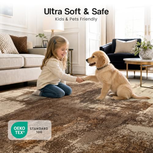 Kelarea Washable Area Rug 4x6, Non-Slip Low Pile Abstract Brown - color: Brown, size: 4' x 6' (Rectangular)