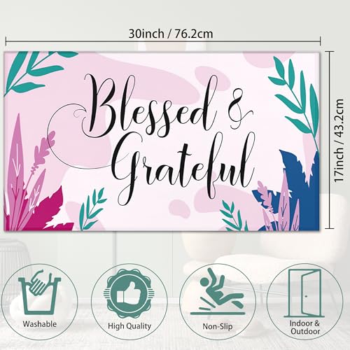 Welcome Mats Blessed and Grateful Indoor Front Door Mats for Home Entrance, Super Non-Slip Floor Mats for Home Entryway, Outdoor Welcome Mat, Easy Clean, 17x 30 inch - color: Blessed and Grateful