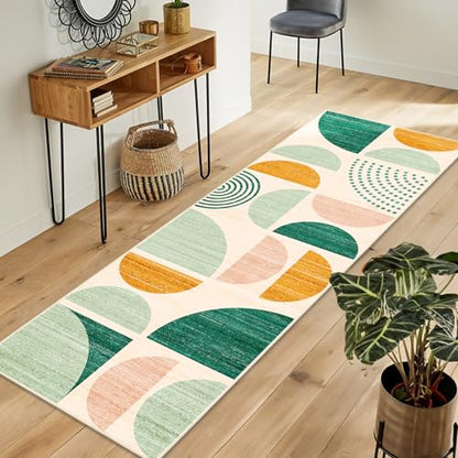 MUJOO Green Runner Rug Washable,2x6 Area Rugs Non Slip Modern Abstract - color: Green and Yellow, size: 2' x 6' (Rectangular)