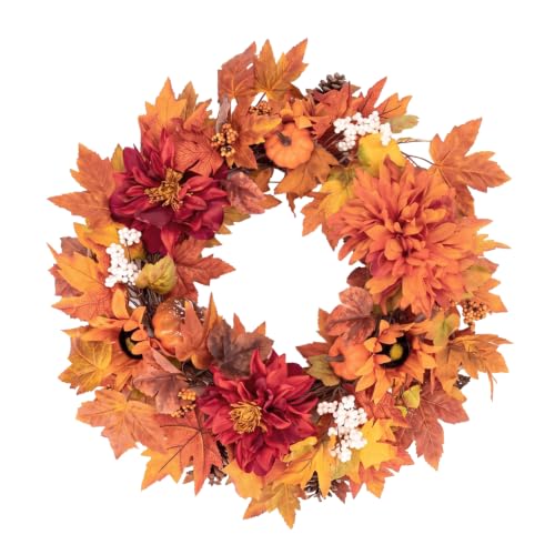 Fall Wreaths for Front Door Decor Artificial Flower, 24" Pumpkin Autumn - color: Fall Wreath 3