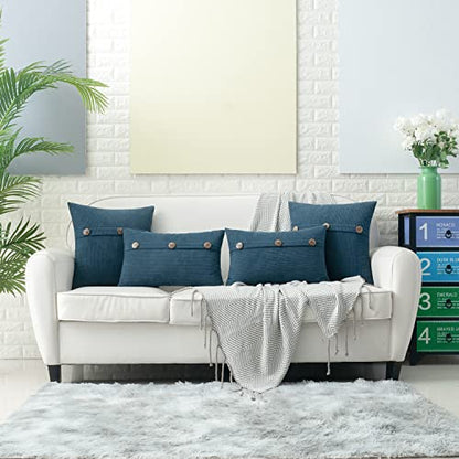 HWY 50 Blue Chenille Throw Pillow Covers 18x18 Inch Buttons Pack of 2 - color: Blue, size: 18" x 18" (Pack of 2)