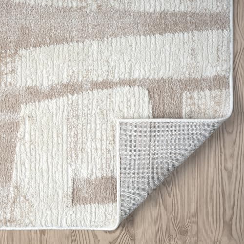 Abani Cream Area Rug for Living Room, Bedroom - Block Pattern- 6' x 9' -Durable & Easy to Clean - size: 6' x 9'