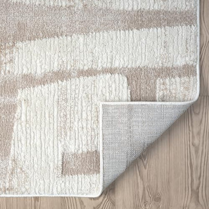 Abani Cream Area Rug for Living Room, Bedroom - Block Pattern- 9'x 12' -Durable & Easy to Clean - size: 9x12