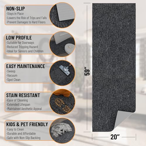 Ottomanson Door Mat Indoor Entryway Runner Rug – Non-Slip Durable Low-Pile Runner with Stain-Resistant Surface, 20" x 59", Black - color: Black