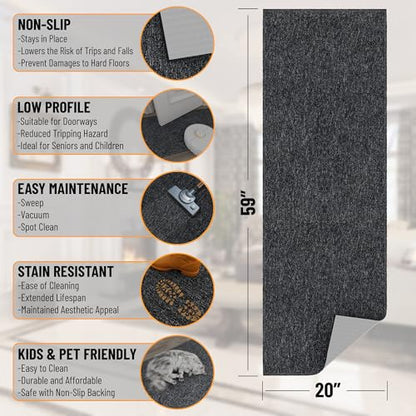 Ottomanson Door Mat Indoor Entryway Runner Rug – Non-Slip Durable Low-Pile Runner with Stain-Resistant Surface, 20" x 59", Black - color: Black