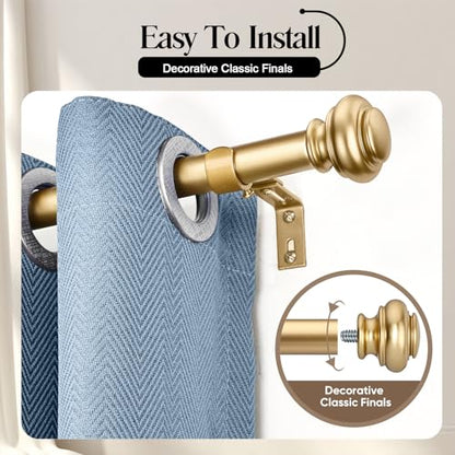 SIMEWIN Heavy Duty Curtain Rods for Windows 28 to 120 Inches, 1 Inch Gold Iron Curtain Rods with Classic Finials, Wall Mounted, LKCR005 - color: Gold, size: 28"-120"