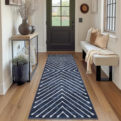 ROYHOME Washable Runner Rug 2x6 Non Slip Hallway Runner Rug for Entryway - color: Navy, size: 2' x 6' (Runner)