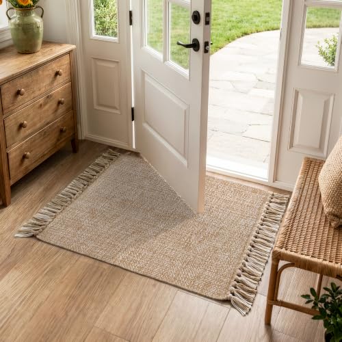 Collive Boho Small Bathroom Rug 2' x 3', Modern Farmhouse Rugs for Entryway - color: Tan/Cream, size: 2' x 3' (Rectangular)
