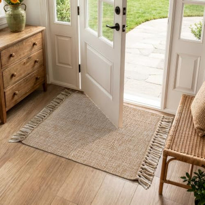 Collive Boho Small Bathroom Rug 2' x 3', Modern Farmhouse Rugs for Entryway - color: Tan/Cream, size: 2' x 3' (Rectangular)
