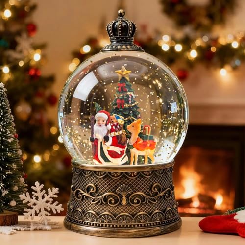 SUNFACE Christmas Snow Globe, Santa Claus Reindeer Christmas Tree Light Up Musical Snow Globes with 6H Timer, 3 AA Battery & USB Powered, Glitter Water Globe Indoor for Kids Women Adults - color: Santa Claus Christmas Tree 112