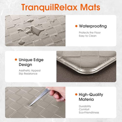 TranquilRelax 2-Piece Kitchen Mats, Cushioned Non-Slip Floor Mats, Taupe - color: Taupe, size: 2-Piece | 30"+47" | Standard