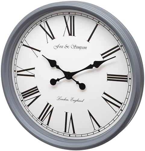 Extra Large 50cm Wall Clock in Gray - 20 Inch Silent Non Ticking Wall Clocks for Living Room, Vintage Farmhouse Train Station Design with Black Roman Numerals, Over Fireplace Clock - color: Gray