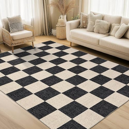 Garvee Large Rugs for Living Room 10x13 Modern Rug Washable Rugs, Black - color: Checkered - Black, size: 10' x 13' (Rectangular)