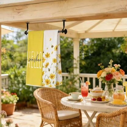 GEEORY Kitchen Towels for Spring Summer Decor Yellow Daisy Dish Towels 18 x 26 Inch Ultra Absorbent Bar Drying Cloth Hello Sunshine Hand Towel for Kitchen Bathroom Party Home Decorations Set of 2